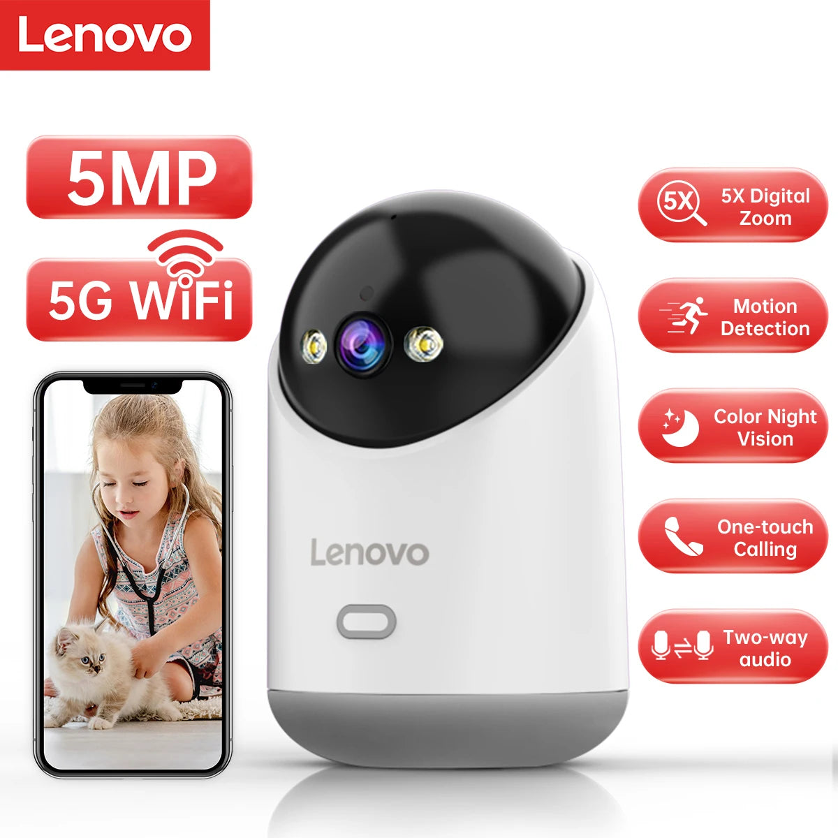 LENOVO camara con deteccion de movimiento ideal para monitor de bebé o prevencion de intento de robo